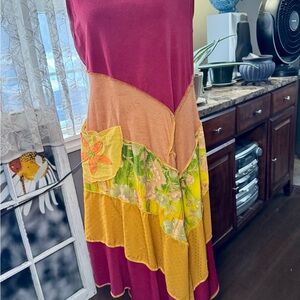 Asymmetrical Yellow and Red Sundress with Sleeveless Scoop Neck for Casual Wear
